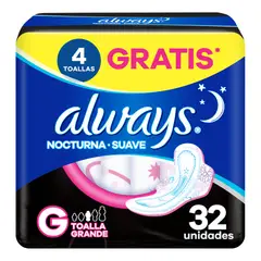 ALWAYS - Toallas Higiénicas Nocturna Suave Empaque 32 Und