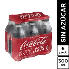 COCA COLA - Gaseosa Sin Azúcar Sixpack Botella 300 mL