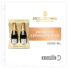 RICCADONNA - Espumante Riccadona Prosecco Pack 4 Botellas 200 mL