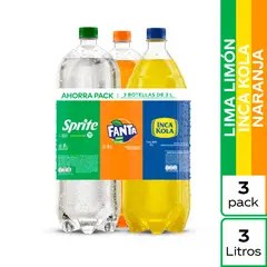 INCA KOLA - Gaseosa IncaKola 3 L + Fanta Naranja 3 L + Sprite 3 L