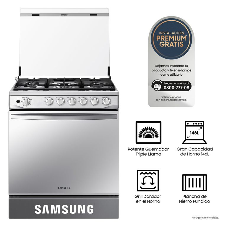 Cocina a Gas 5 hornillas con Plancha y Grill NX52T7322PSPE