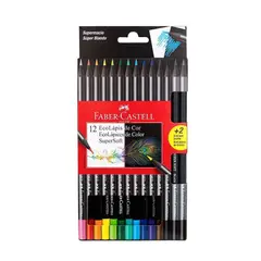 FABER CASTELL - Lápices De Color Eco Supersoft Caja 12 Und + 2 Lápices Grafito