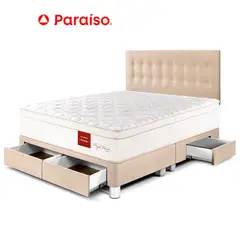 PARAISO - Dormitorio Royal Prince Con Cajones King Champagne + 2 Almohadas Viscoelásticas + Protector