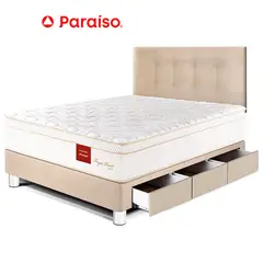 PARAISO - Dormitorio Royal Prince Con Cajones 1.5 Plazas Champagne + Almohada Viscoelástica + Protector