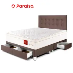 PARAISO - Dormitorio Royal Prince Con Cajones Queen Chocolate + 2 Almohadas Viscoelásticas + Protector