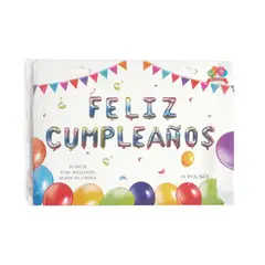 TOTTUS - Set de Globos Feliz Cumpleaños Multicolor Metálico 15 Unidades