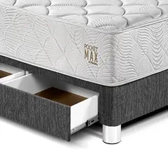 undefined - Cama Pocket Max Con Cajones 2 Plazas Gris