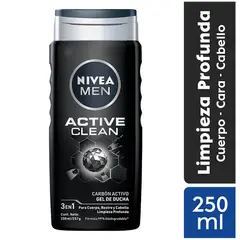 NIVEA - Gel de Ducha 3 en 1 Men Active Clean Envase 250 mL