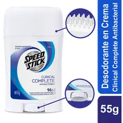 SPEED STICK - Desodorante Clínico en Crema Antibacterial Envase 55 g