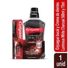 COLGATE - Pack Enguaje Luminous White Carbón 500 mL + Crema Dental 75 mL
