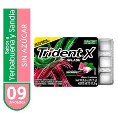 TRIDENT - Chicle Splash Sin Azúcar sabor Yerbabuena Sandia 9 Unidades