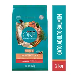PURINA ONE - Alimento Seco Gatos Adultos Pollo Salmón Bolsa 2 Kg