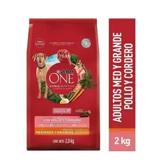 PURINA ONE - Alimento Seco Perros Adultos Grandes Pollo Cordero Bolsa 2 Kg