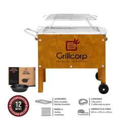 GRILLCORP - Caja China Chica Premium + Parrilla de Varillas Inoxidables + Sartén N15