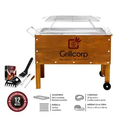 GRILLCORP - Caja China Mediana Premium con Parrilla de Varillas Inoxidables Brush TP01 y Garras de Oso