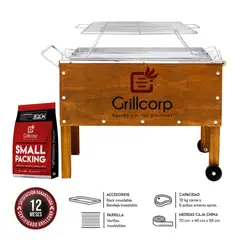 GRILLCORP - Caja China Mediana Premium con Varillas Inoxidables y Carbón de 2Kg
