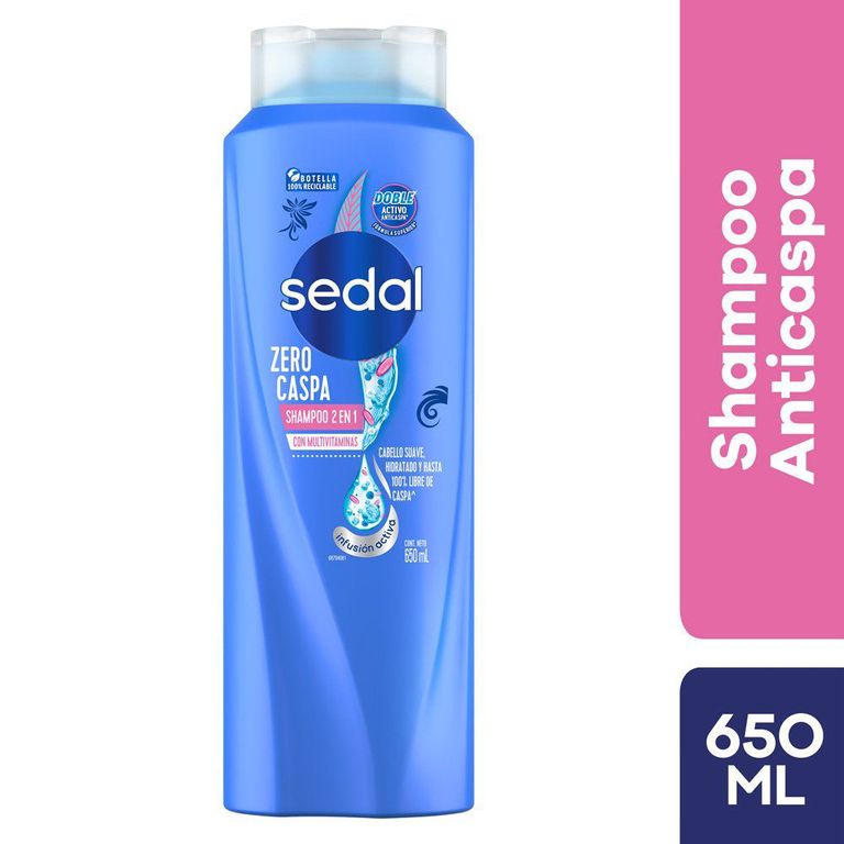 Shampoo 2 en 1 Zero Caspa con Multivitaminas Botella 650 mL