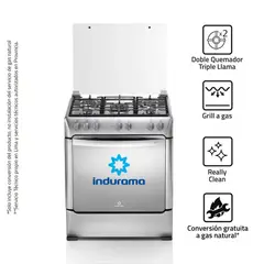 INDURAMA - Cocina 30" 5 Hornillas Grill Timer 2 Triple Llama Firenze Zafiro