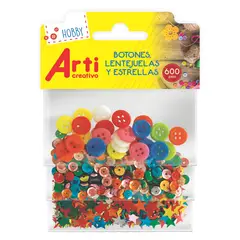 ARTI CREATIVO - Tripack Botones Lentejuelas Estrellas Bolsa 600 Und