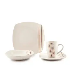 CASA JOVEN - Set de Vajilla Cuadrada Lineas x 16 Piezas
