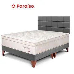 PARAISO - Dormitorio Europeo Royal Prince Firme Blocks King Gris + 2 Almohadas Viscoelásticas