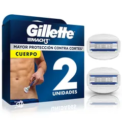 GILLETTE - Cartucho de Afeitar Mach3 Cuerpo Empaque 2 Und