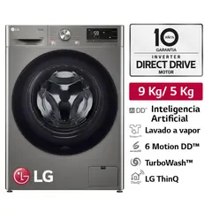 LG - Lavaseca WD9PVC4S6 9/5Kg AI DD Carga Frontal Plateada