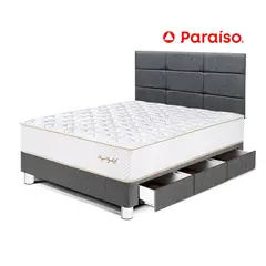 PARAISO - Dormitorio con Cajones Royal Elizabeth Blocks 1.5 Plazas Gris + 1 Almohada Viscoelástica