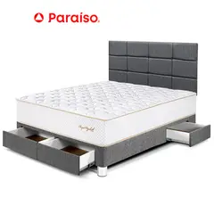 PARAISO - Dormitorio con Cajones Royal Elizabeth Blocks 2 Plazas Gris + 2 Almohadas Viscoelásticas