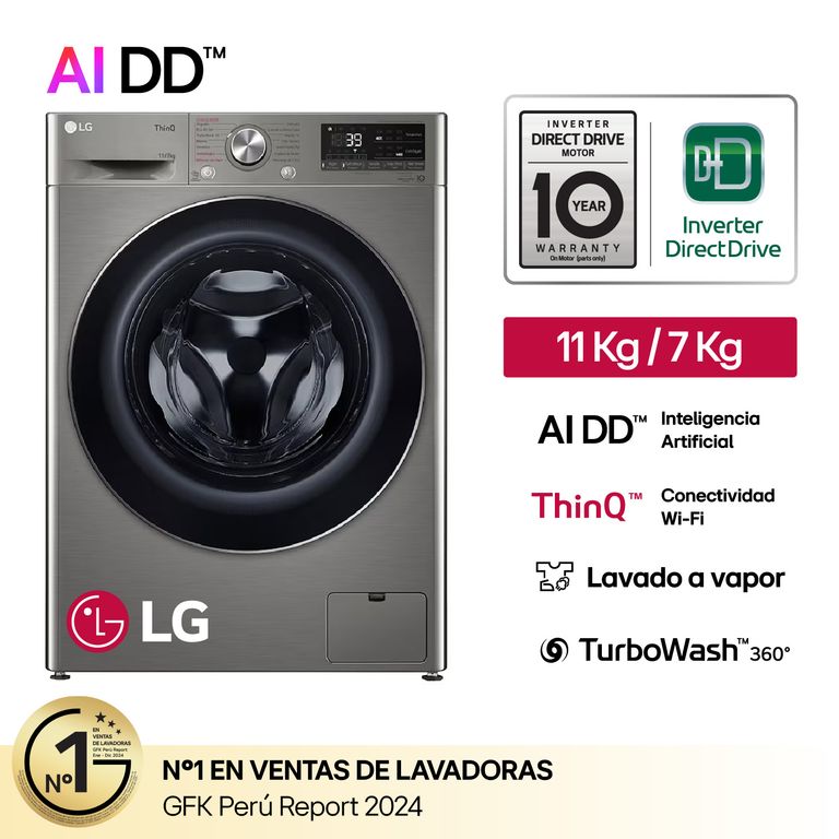Lavaseca WD11PVC3S6 11Kg/7Kg AI DD Carga Frontal Plateada