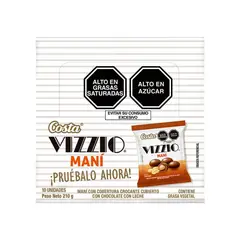 COSTA - Maní Vizzio Cubierto de Chocolate con Leche 21g 10 Unidades