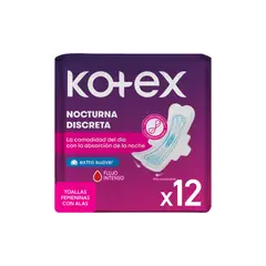 KOTEX - Toalla Higiénica Nocturna con Alas Ultrafina Empaque 12 und