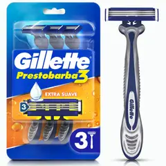 GILLETTE - Máquina de Afeitar Prestobarba3 con 3 Hojas Empaque 3 Und