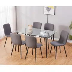 CASA JOVEN - Juego De Comedor Vidrio + 6 Sillas Gris