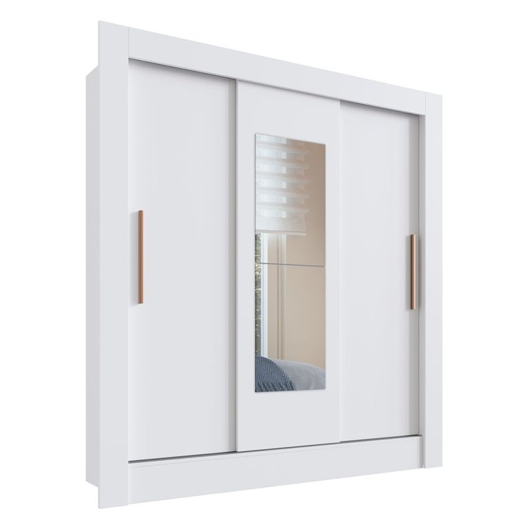 Ropero 3 Puertas Corredizas Con Espejo Blanco