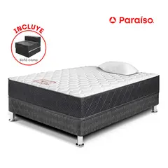 PARAISO - Cama Majestic Gris 1.5 Plazas + Sofá Negro