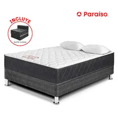 PARAISO - Cama Majestic Gris 2 Plazas + Sofa Negro