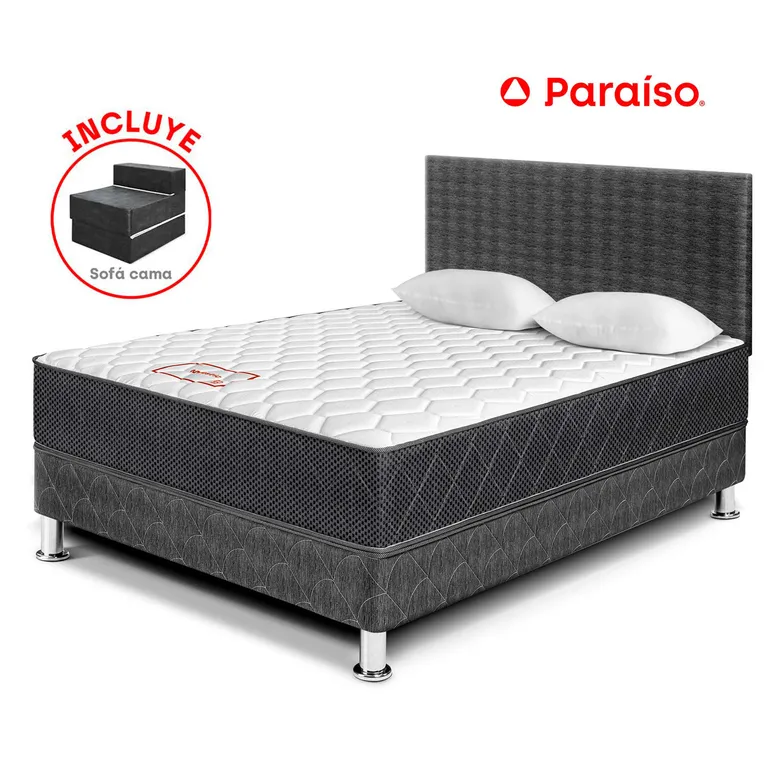 Dormitorio Majestic Gris 2 Plazas + Sofa Cama + 2 Almohadas