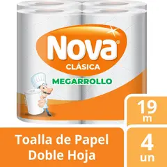 NOVA - Papel Toalla Clásica Megarollo Doble Hoja Empaque 4 Und