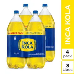 INCA KOLA - Gaseosa Pack 4 Botella 3 L