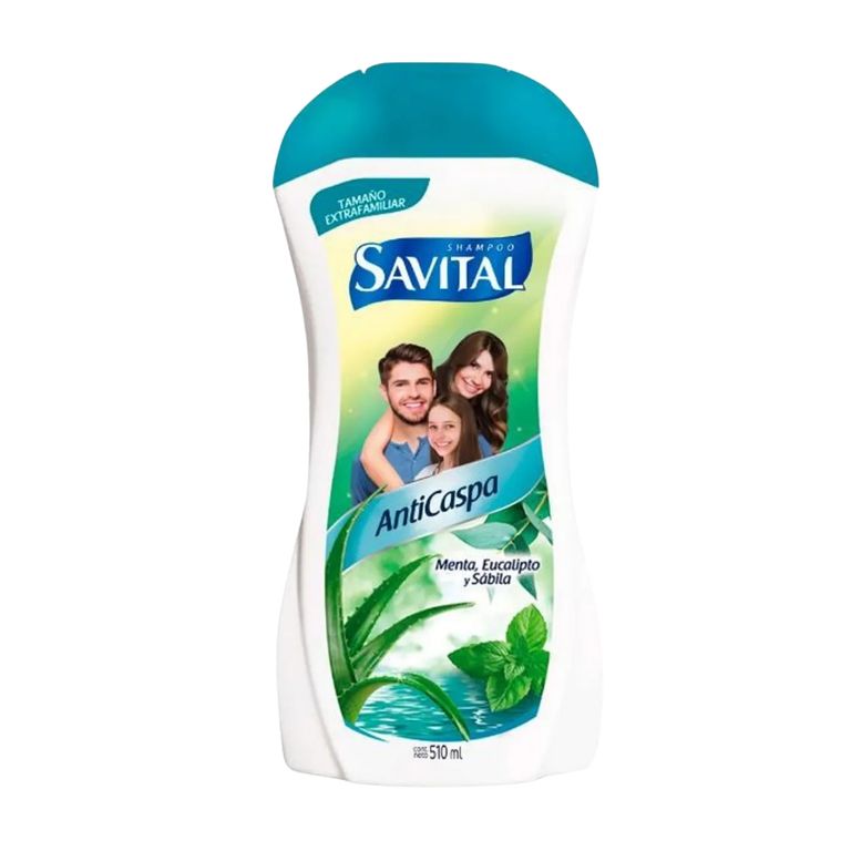 Shampoo Savital Anti Caspa Menta Eucalipto Sábila Botella 510 mL