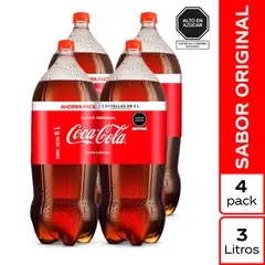 COCA COLA - Gaseosa Pack 4 Botella 3 L