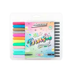 ARTESCO - Plumones Dual Brush Colores Metálico Neón Pastel Empaque 12 Und