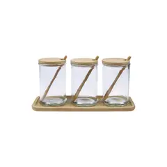 CASA JOVEN - Set x 3 Condimenteros Vidrio Tapa Bamboycuch