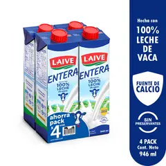 LAIVE - Leche Entera Pack 4 Cajas 946 mL
