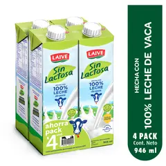 LAIVE - Leche Sin Lactosa Pack 4 Cajas 946 mL