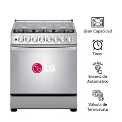 LG - Cocina a gas LRGZ5255S 6 Hornillas Gran Capacidad Acero Inoxidable