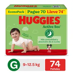 HUGGIES - Pañal Active Sec Talla G Empaque 74 Und