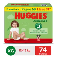 HUGGIES - Pañal Active Sec Talla XG Empaque 74 Und