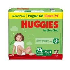 HUGGIES - Pañales Active Sec Talla XG Empaque 74 Und